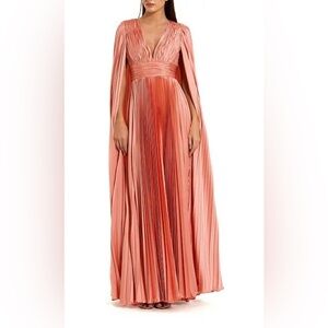 Elegant Coral Maxi Dress with Pleated Design from McDuggel